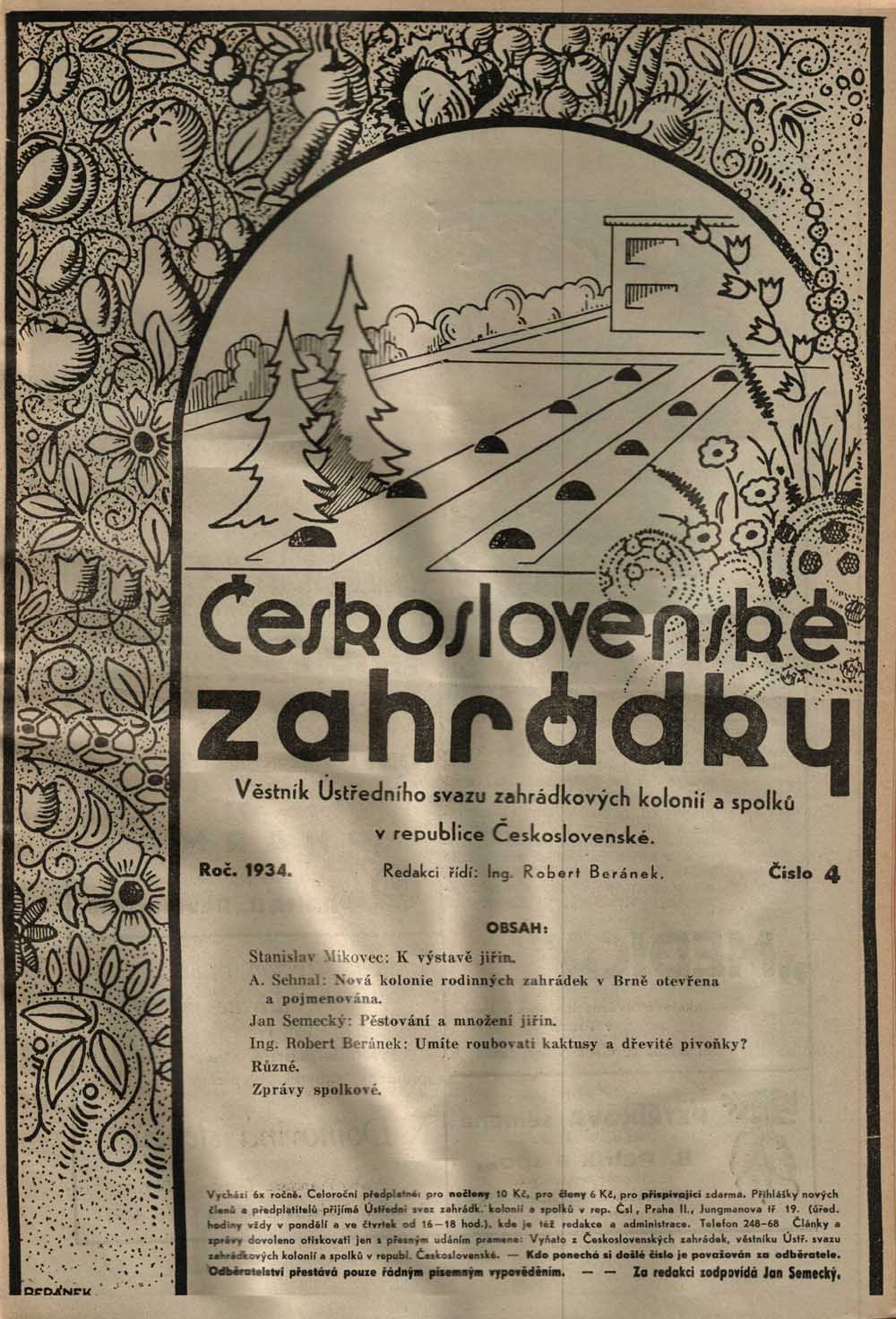 Obálka věstníku Československé zahrádky z roku 1934